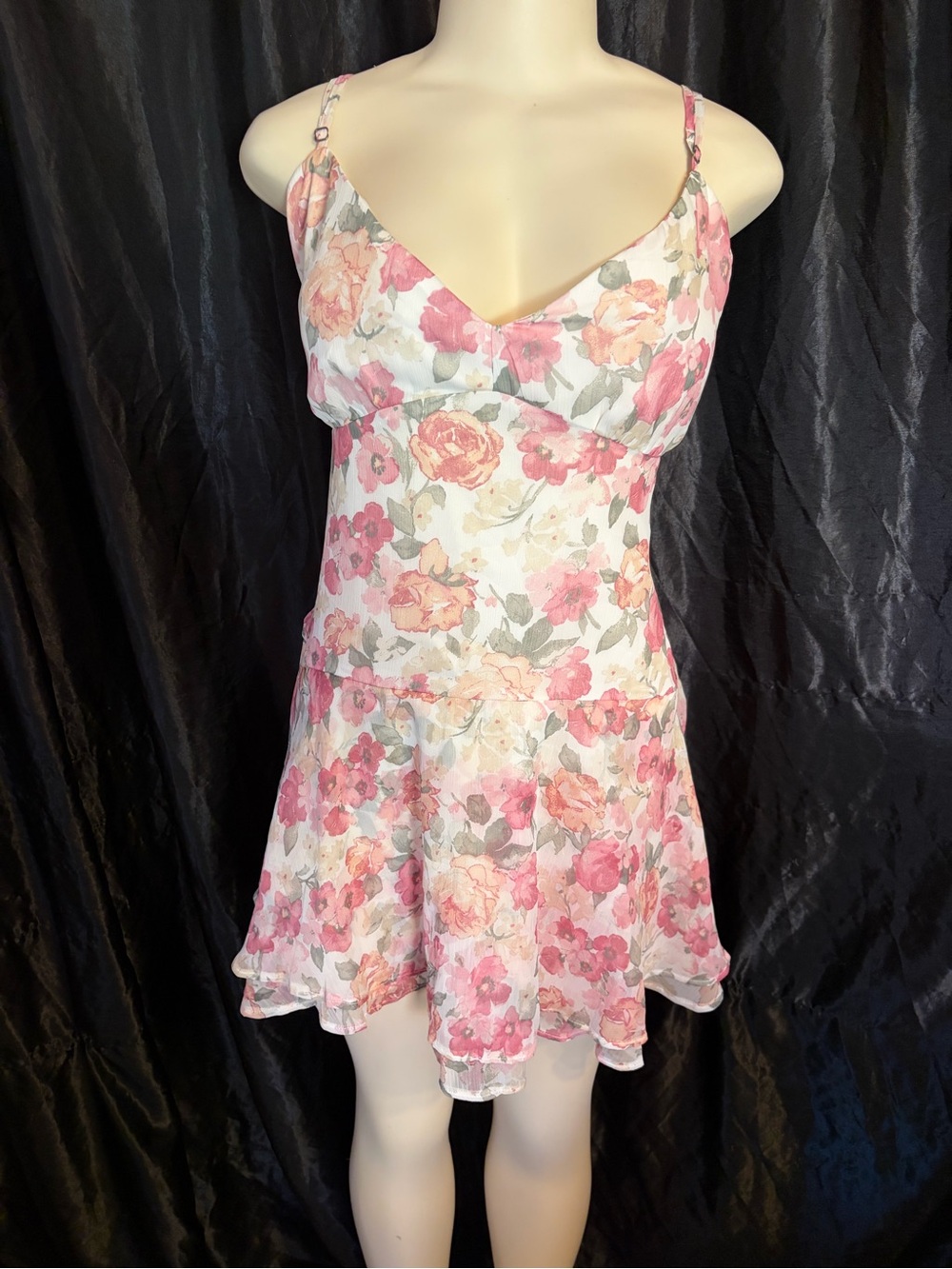 Hollister Pink and Cream Floral Slip Dress